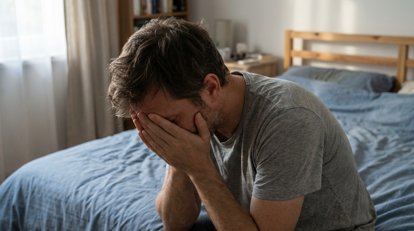 Man experiencing fatigue and exhaustion from thyroid dysfunction